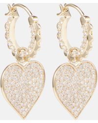 Sydney Evan - 14kt Gold Scalloped Heart Charm Hoop Earrings With Diamonds - Lyst