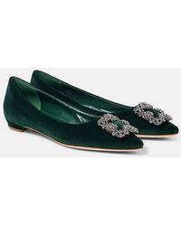 Manolo Blahnik - Hangisi Embellished Velvet Ballet Flats - Lyst