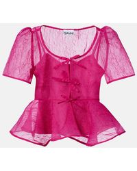 Ganni - Organza Peplum Top - Lyst