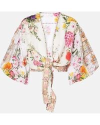 CAMILLA - Floral Tie-Front Linen Crop Top - Lyst