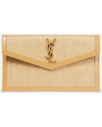 Saint Laurent - Uptown Leather-trimmed Raffia Pouch - Lyst