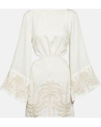 Johanna Ortiz - Embroidered Linen And Cotton Minidress - Lyst