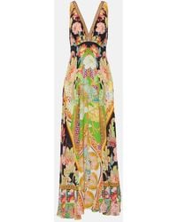 CAMILLA - Bedrucktes maxikleid aus crêpe de chine aus seide mit kristallverzierung - Lyst