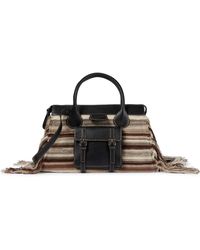 Chloé Edith Large Fringe-trimmed Striped Cashmere And Leather Tote - Multicolour