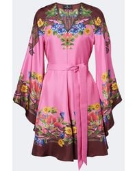 Etro - Belted Floral Silk Satin Minidress - Lyst