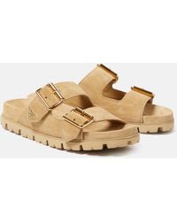 Prada - Mules En Daim A Logo - Lyst