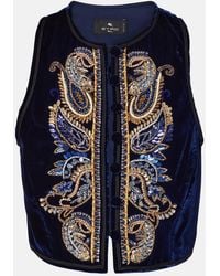 Etro - Embroidered Embellished Velvet Vest - Lyst
