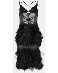 The Attico - Sheer Feather-Trimmed Midi Dress - Lyst