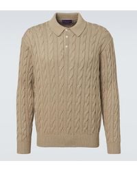 Ralph Lauren - Cable-Knit Cotton And Silk Polo Sweater - Lyst