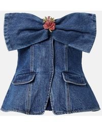 Self-Portrait - Top Bustier En Jean A Ornements - Lyst
