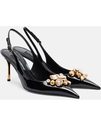 Dolce & Gabbana - Embellished Patent Leather Slingback Pumps - Lyst