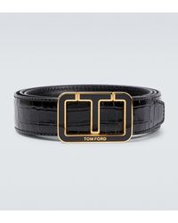 Tom Ford Logo Croc-effect Leather Belt - Black