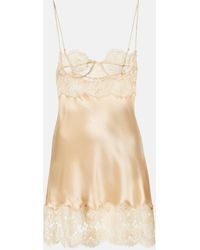 Saint Laurent - Lace-Trimmed Silk Satin Slip Dress - Lyst