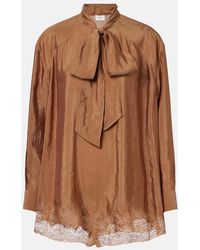 Saint Laurent - Lace-Trimmed Tie-Neck Romper - Lyst