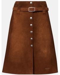 Prada - Belted Suede Midi Skirt - Lyst