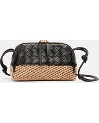 Bottega Veneta - Concert Leather And Raffia Shoulder Bag - Lyst