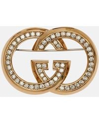 Gucci - Brosche Interlocking G Mit Kristallen - Lyst