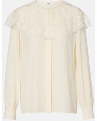Chloé - Lace-Trimmed Silk Crepe De Chine Blouse - Lyst