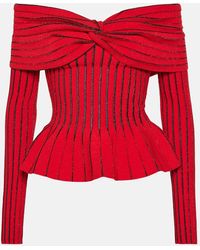 Balmain - Off-Shoulder-Top Aus Strick - Lyst