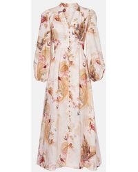 Zimmermann - Vestido Midi Ascension De Lino Floral - Lyst