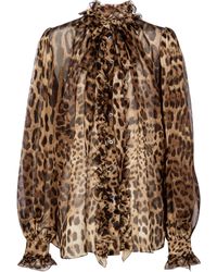 Dolce & Gabbana Leopard-print Silk Organza Blouse - Brown