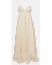 Zimmermann - Robe Longue Coco Brodee En Ramie - Lyst