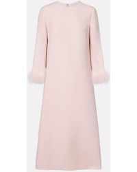 Valentino - Crepe Couture Feather-Trimmed Midi Dress - Lyst