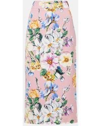 Dolce & Gabbana - Floral- Charmeuse Calf-Length Skirt - Lyst