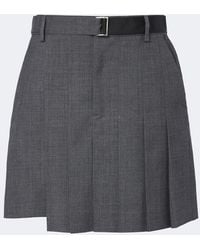 Sacai - Pleated Asymmetric Wool Miniskirt - Lyst