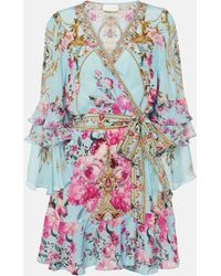 Camilla - Embellished Floral Silk Crepe Wrap Dress - Lyst