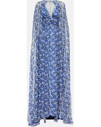 Carolina Herrera - Cape-detail Floral Silk Georgette Gown - Lyst
