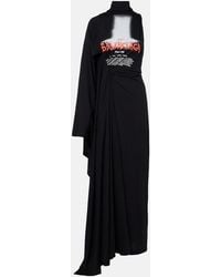 Balenciaga - Logo Caped Cotton Jersey Maxi Dress - Lyst