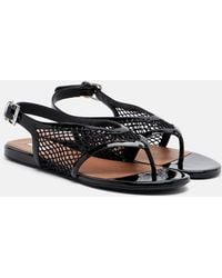 Alaïa - Leather-Trimmed Fishnet Thong Sandals - Lyst