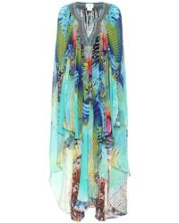 Camilla Caftano a stampa in seta - Blu