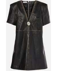 Area - Studded Leather Shirt Dress - Lyst