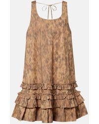 Ganni - Ruffled Printed Cotton Minidress - Lyst