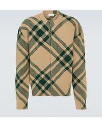 Burberry - Checked Ribbed Wool-Blend Cardigan - Lyst