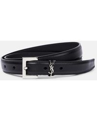 Saint Laurent - Cassandre Thin Belt With Square Buckle In Grain De Poudre-embossed Leather - Lyst