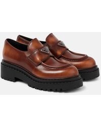 Prada - Logo Leather Platform Loafers - Lyst