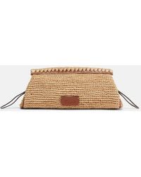 STAUD - Maude Leather-Trimmed Raffia Clutch - Lyst
