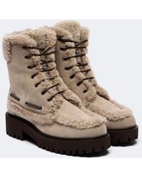 Brunello Cucinelli - Monili Shearing-Lined Suede Lace-Up Boots - Lyst