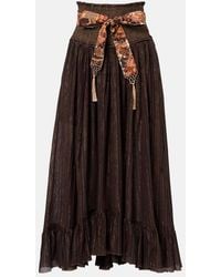Zimmermann - Aster Shirred Cotton And Silk Lame Midi Skirt - Lyst