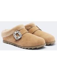 Roger Vivier - Slidy Viv' Shearling-Lined Suede Mules - Lyst