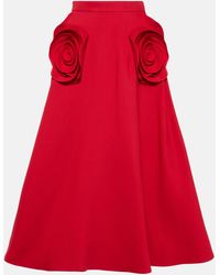 Valentino - Floral-applique Wool And Silk Midi Skirt - Lyst