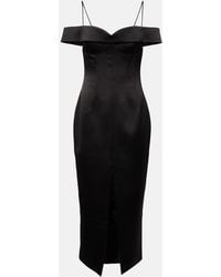Rasario - Off-Shoulder Satin Midi Dress - Lyst