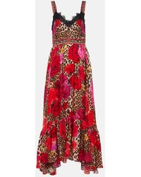 Camilla - Leopard-print Floral Silk Midi Dress - Lyst