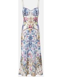 CAMILLA - Embellished Printed Silk Satin Midi Dress - Lyst