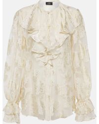 Etro - Ruffled Floral Silk-crepon Blouse - Lyst