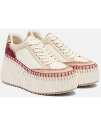 Chloé - Nama Suede-Trimmed Leather Platform Sneakers - Lyst