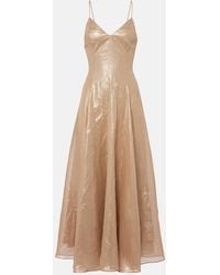 Brunello Cucinelli - Vestido Largo De Organza Con Cuentas Monili - Lyst